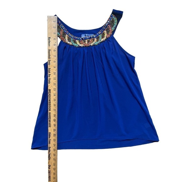Women's Blue Rain Beaded neck line blue Blouse/Tank top. Size Small. - Picture 5 of 8
